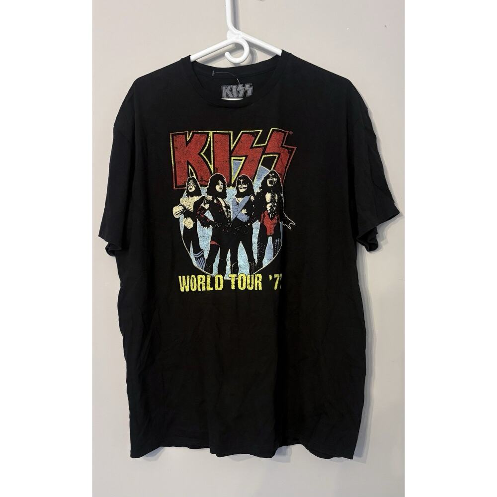 KISS World Tour '77 Graphic Black Short Sleeve T-Shirt Men's Size 2XL Rock